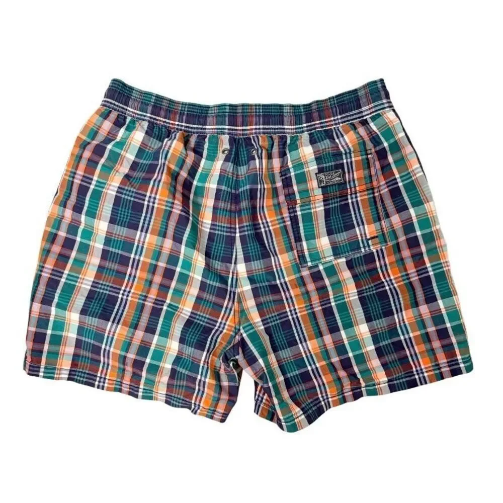 Polo Ralph Lauren Plaid XL Swim Trunks Mesh Lined Drawstring Resort Vacation